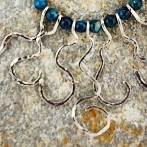KYANITE GEMSTONE  NECKLACE/CHOKER  HAMMERED FOR TEXTURE IN .925 STERLING SILVER